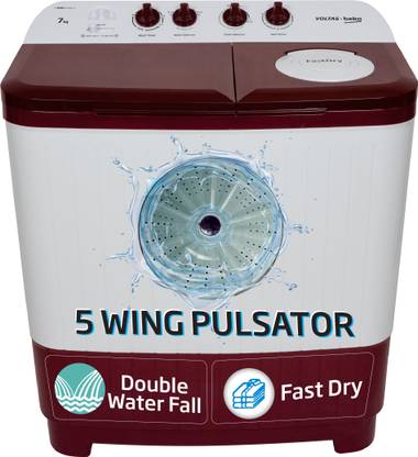 Voltas Beko by A Tata Product 7 kg with Fast Dry, Double Waterfall, 5 Wing Pulsator Semi Automatic Top Load Washing Machine Maroon, White