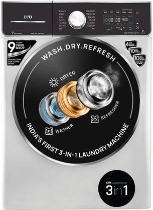 IFB 8.5/6.5 kg Washer with Dryer with Wi-Fi EnabledRefresher 3-in-1 Laundrimagic Wi-Fi Enabled Inverter with Steam Ready to Wear Clothes with In-built Heater Black, Silver