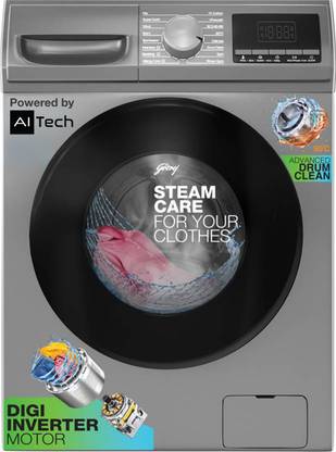 Godrej 6 kg 5 Star, Digi-Inverter With Steam Wash & 1000 RPM Spin Speed Fully Automatic Front Load Washing Machine Black, Grey
