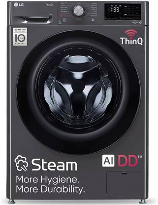 [Use CITI No Cost EMI ] LG 9 kg 5 Star with AI Direct Drive, 6 Motion, Inverter Direct Drive, Steam and Wi-Fi Enabled Fully Automatic Fully Automatic Front Load Washing Machine with In-built Heater Black  (FHP1209Z5M)