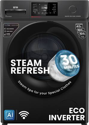 IFB 8 kg 5 Star with Steam Refresh program, 9 Swirl Wash, Eco Inverter, Touch Panel with AI Fully Automatic Front Load Washing Machine with In-built Heater Black