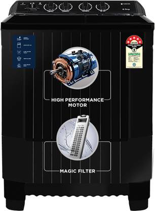 MOTOROLA 8.5 kg 5 star rating Midnight Series Semi Automatic Top Load Washing Machine Black
