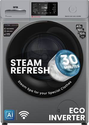 IFB 8 kg 5 Star with Steam Refresh program, 9 Swirl Wash, Eco Inverter, Touch Panel with AI Fully Automatic Front Load Washing Machine with In-built Heater Grey