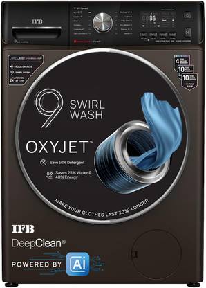 IFB 10 kg with Steam 5 Star AI Powered Eco Inverter with Wi-Fi EnabledOxyjet 9 Swirl Wash, Fully Automatic Front Load Washing Machine with In-built Heater Brown