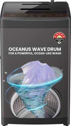Haier 8 kg With Ultra Fresh Air Technology, Oceanus Wave Steel Drum, Balance Clean Pulsator, Custom Wash Cycles with 15 Mins Quick Wash, Magic Filter Fully Automatic Top Load Washing Machine Grey, Black