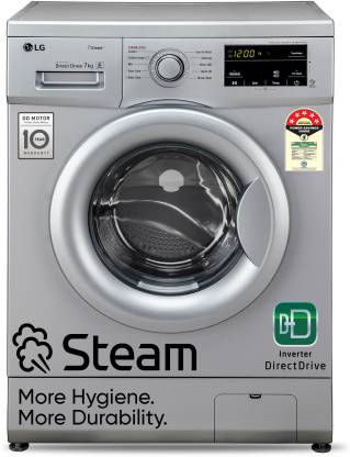 [Use ICICI Bank Credit Card and Credit EMI ] LG 7 kg with Steam,inverter Fully Automatic Front Load Washing Machine with In-built Heater Silver  (FHM1207SDL)