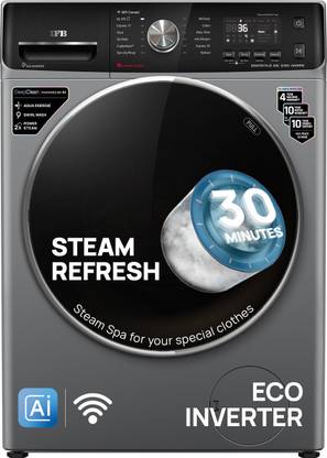 IFB 8 kg 5 Star with Steam Refresh Program, 9 Swirl wash, Eco Inverter, Powered by AI with WiFi Fully Automatic Front Load Washing Machine with In-built Heater Silver, Black