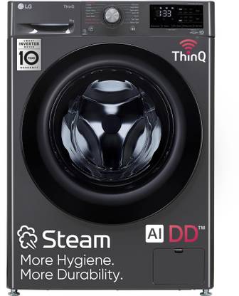 LG 8 kg Wi-Fi Enabled Fully Automatic Front Load Washing Machine with In-built Heater Black, Grey
