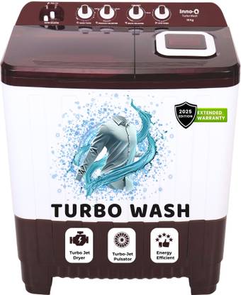 InnoQ 10 kg | Turbo Wash | Buzzer | Wheels | Turbo Jet Dryer | Magic Filter | Lint Filter Semi Automatic Top Load Washing Machine Maroon
