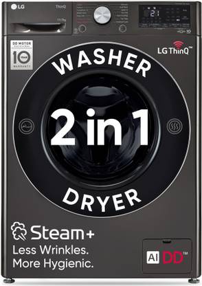 LG 11 kg AI Direct Drive Technology, Wi-Fi Enabled , Reduce allergens & wrinkles with Steam+ cycles, TurboWash Ready to Wear Clothes, Optimal wash for different fabrics & In-built Heater Fully Automatic Front Load Washing Machine Black, Grey