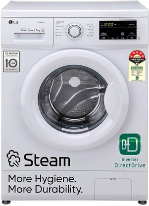LG 6.5 kg 5 Star with Steam, Inverter Direct Drive, 6 Motion Direct Drive, Touch Panel, 1000 RPM Fully Automatic Front Load Washing Machine with In-built Heater White