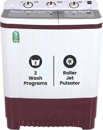 NU 7 kg Glass Top Finish Semi Automatic Top Load Washing Machine Maroon, White