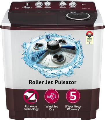 LG Electronics 10.5 kg Semi Automatic Top Load Washing Machine Maroon, White