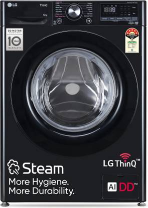 LG 12 kg Fully Automatic Front Load Washing Machine with In-built Heater Black
