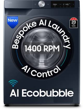 Samsung 12 kg 5 Star, AI Control, AI Ecobubble, Super Speed, Wi-Fi, Hygiene Steam, Digital Inverter Motor Fully Automatic Front Load Washing Machine with In-built Heater Black, Blue
