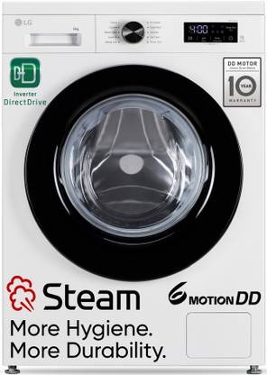 LG 8 kg 5 Star, Inverter Direct Drive Technology, 6 Motion DD, Allergen free with Steam Fully Automatic Front Load Washing Machine with In-built Heater White