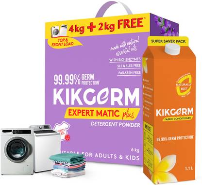 Kikgerm Naturally Best TOP & FRONT LOAD Dent Powder + Fabric Conditioner 6 KG + 1.1L Detergent Powder (Lavender)