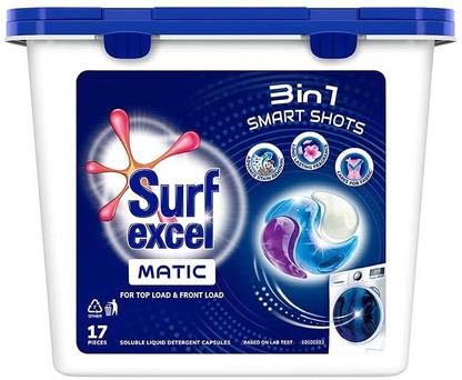 Surf Excel 3-in-1 Smart Shots Liquid Detergent For Front & Top Load | 17 Units Detergent Powder