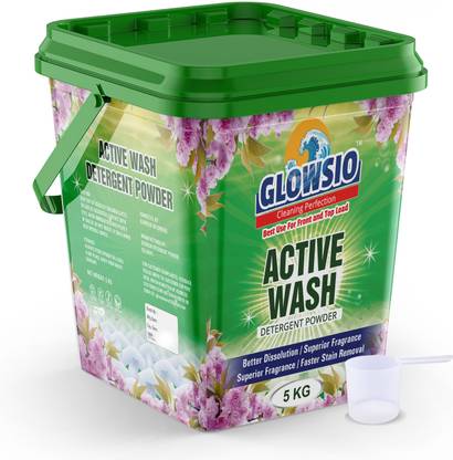 GLOWSIO Active Wash Detergent Powder | Free Scoop | Preserve Fabric Shine, Easy Dissolve Detergent Powder (Active Fresh)