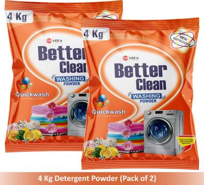Orveen Powerwash Detergent Powder 4+4Kg | Quick Dissolution | Remove Tough Dried Stain* Detergent Powder (Active Fresh)