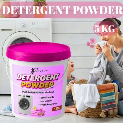 FLEXFIVE DETERGENT POWDER 5KG HIGH FOAM CLEAN REMOVES TOUGH STAINS FRESH FRAGRANCE Detergent Powder (FRESH)
