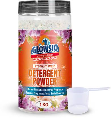 GLOWSIO Premium Wash Detergent Powder 1 Kg | Free Scoop | Dissolves Easily, Color Safe Detergent Powder (Active Fresh)
