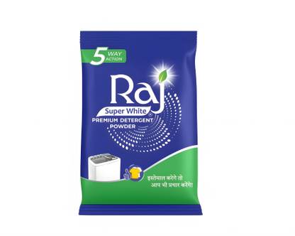 Raj Super White Premium Soap Powder, (Pack of 5 x 1kg) Detergent Powder (lemon)