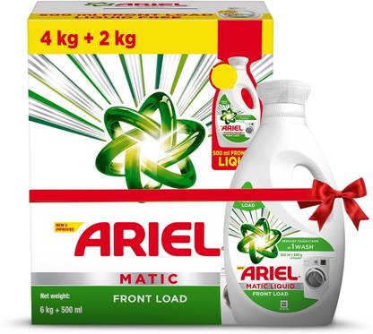 Ariel Matic Front Load 6kg+500ml Liquid Detergent Powder