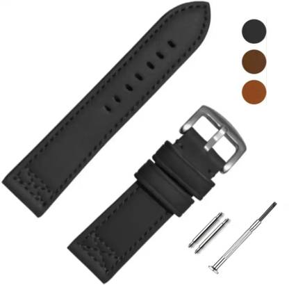 Bharasoft [TR] PREMIUM LEATHER MATTE THICK STRAP, NYLON LINING WITH TOOL 20 mm Genuine Leather Watch Strap