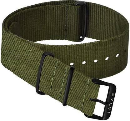 Sylvi Nylon Strap Green Fabric Strap Watch for Men 24 mm Fabric Watch Strap
