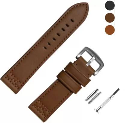 Bharasoft [TR] PREMIUM LEATHER MATTE THICK STRAP, NYLON LINING WITH TOOL 30 mm Genuine Leather Watch Strap