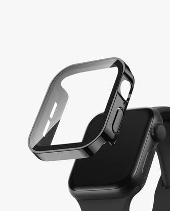 DailyObjects Black Sleek Fit Apple Watch Series Case with Screen Protector (44mm) 4.84 mm Silicone Watch Strap