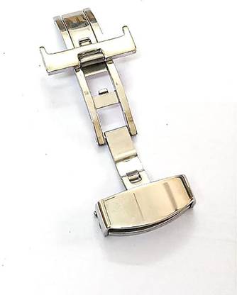 EWAccessories 22mm Pushtype Silver Deployment Buckle Clasp Fits Leather Rubber Watch Band 22 mm Stainless Steel Watch Strap