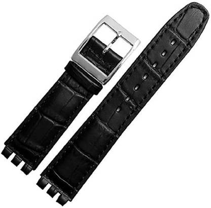 EWAccessories 17mm Genuine Leather Replacement Watch Band Strap Black Style 17 mm Genuine Leather Watch Strap