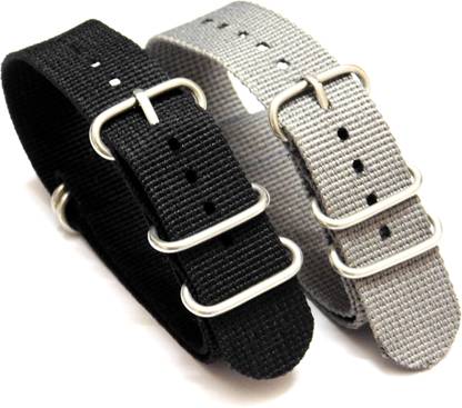 STECH 20mm Nylon Nato Strap For Watch 5 Rings Set Of Two (Black & Grey) 20 mm Fabric Watch Strap