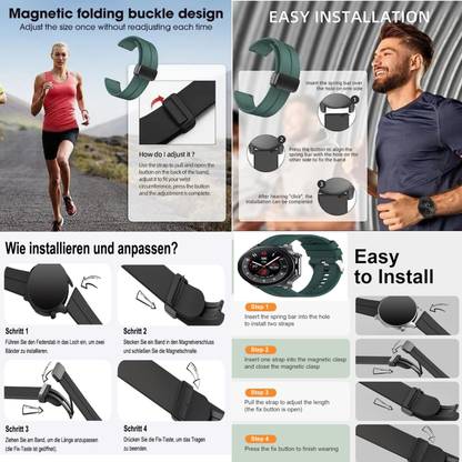 zeepzone Green - 20MM - Watch Strap Silicone Belt Magnetic Clasp Compatible 20.3 mm Silicone Watch Strap