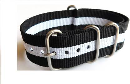 STECH 20mm Nylon Nato Strap For Watch 4 Rings (Black /White/ Black) 20 mm Fabric Watch Strap