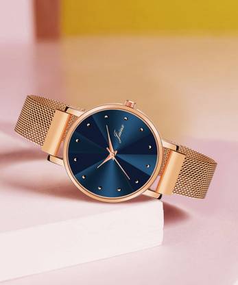 JAINX Rose Gold Mesh Magnet Chain Analog Watch  - For Women