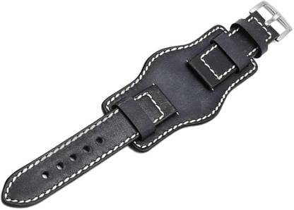Lyla Genuine Leather Cuff Watch Bracelet 20mm Handmade Sewing Accessories Black 5 mm PVC Watch Strap