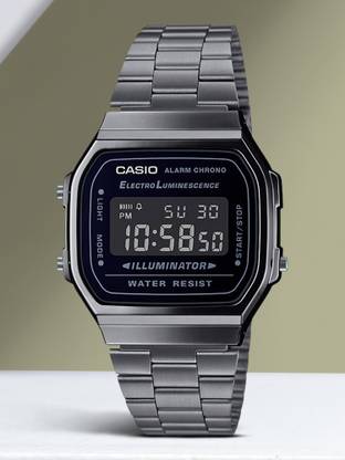 CASIO A168WGG-1BDF Vintage Black Dial Black Stainless Steel Band Digital Watch  - For Men & Women