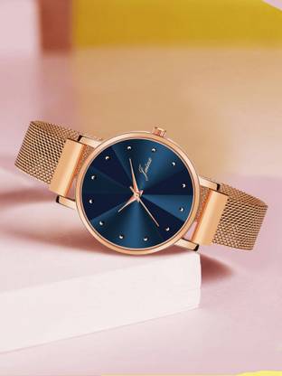 JAINX Rose Gold Mesh Magnet Chain Analog Watch  - For Women