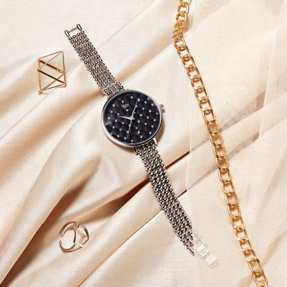 Fastrack Vyb Iconique Black Dial Silver Strap Analog Watch  - For Women