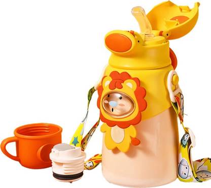 JOYFILLS 3D Animal Kids Sipper Bottle | SUS 316 Steel Thermos Flask with Straw & Cup 500 ml Water Bottle