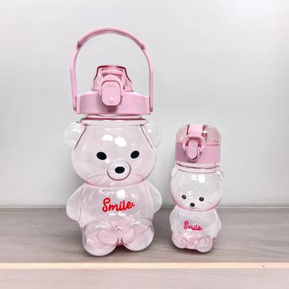 Virtuous Set of 2 Unbreakable Leakproof Plastic Teddy Bear Water Bottle for Kids 1200 ml Water Bottles
