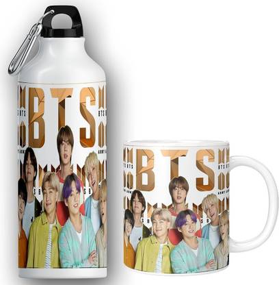 PrintingZone Bts sipper Bts water bottle bts mug bts Bottle with mug (BSM-36) 600 ml Water Bottles
