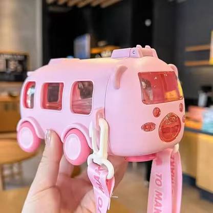 SuperStore Bus Water Bottle For Kids With Strap, Sipper, & Straw 500 ml Water Bottle