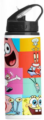 PrintingZone Spongebob Sipper Water Bottle Anime Printed Straw Bottle (BLKN-869) 600 ml