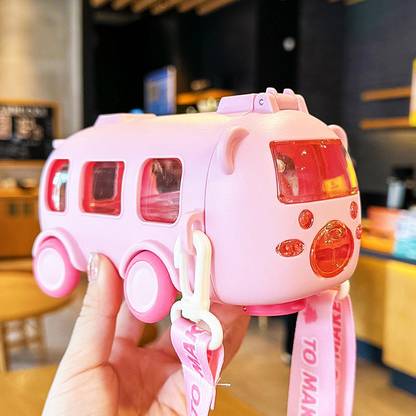 SOCYDOO Bus Design Cute Mix Cartoon Sipper school Bottle for Kids with Strap 504 ml Water Bottle