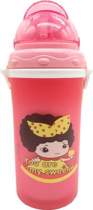 Te Quiti water bottle for kids with Straw and strap baby girl design 500 ml blue color 500 ml Water Bottle