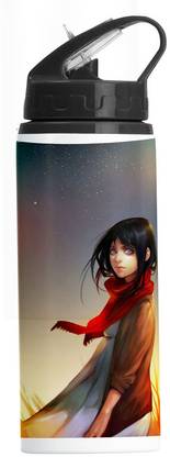 PrintingZone Mikasa Ackerman Sipper Water Bottle Anime Printed Straw Bottle (BLKN-470) 600 ml